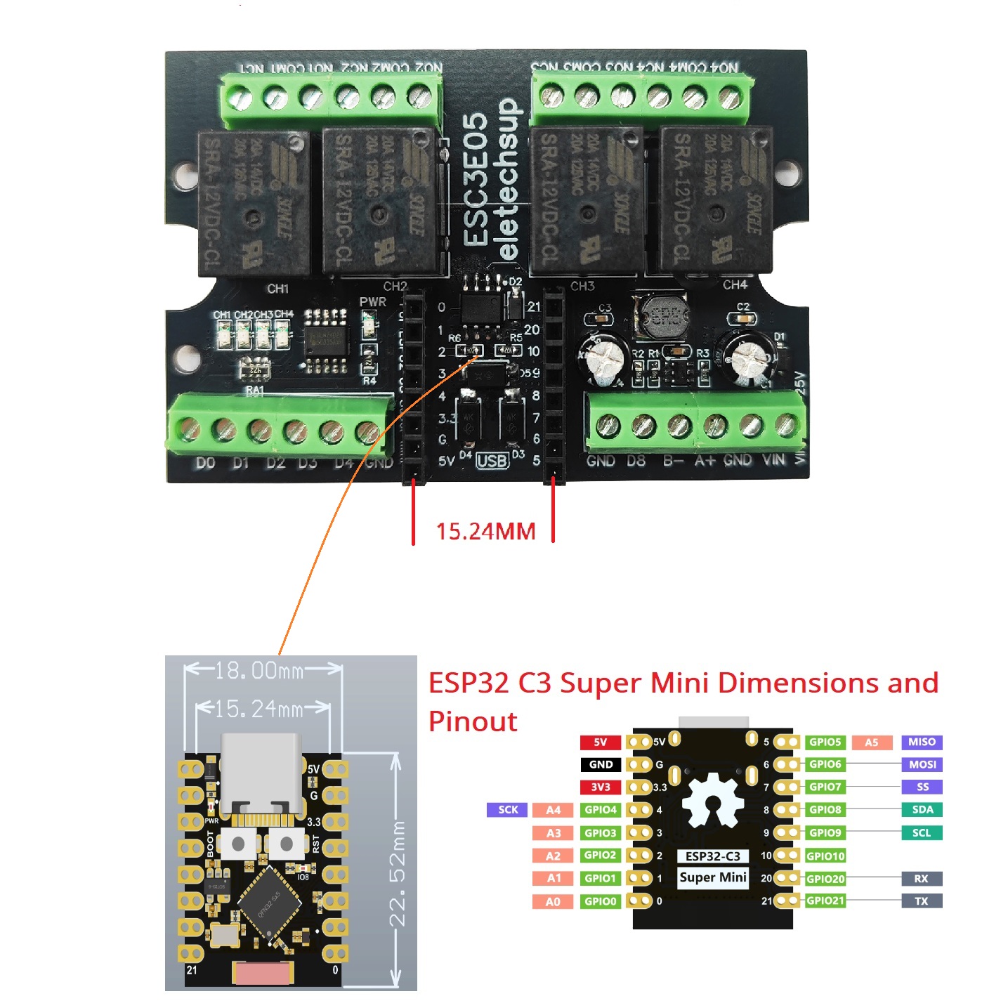 ESC3B04 ESP32-C3 Industrial Re - огляд і ціна Espressif Esp32